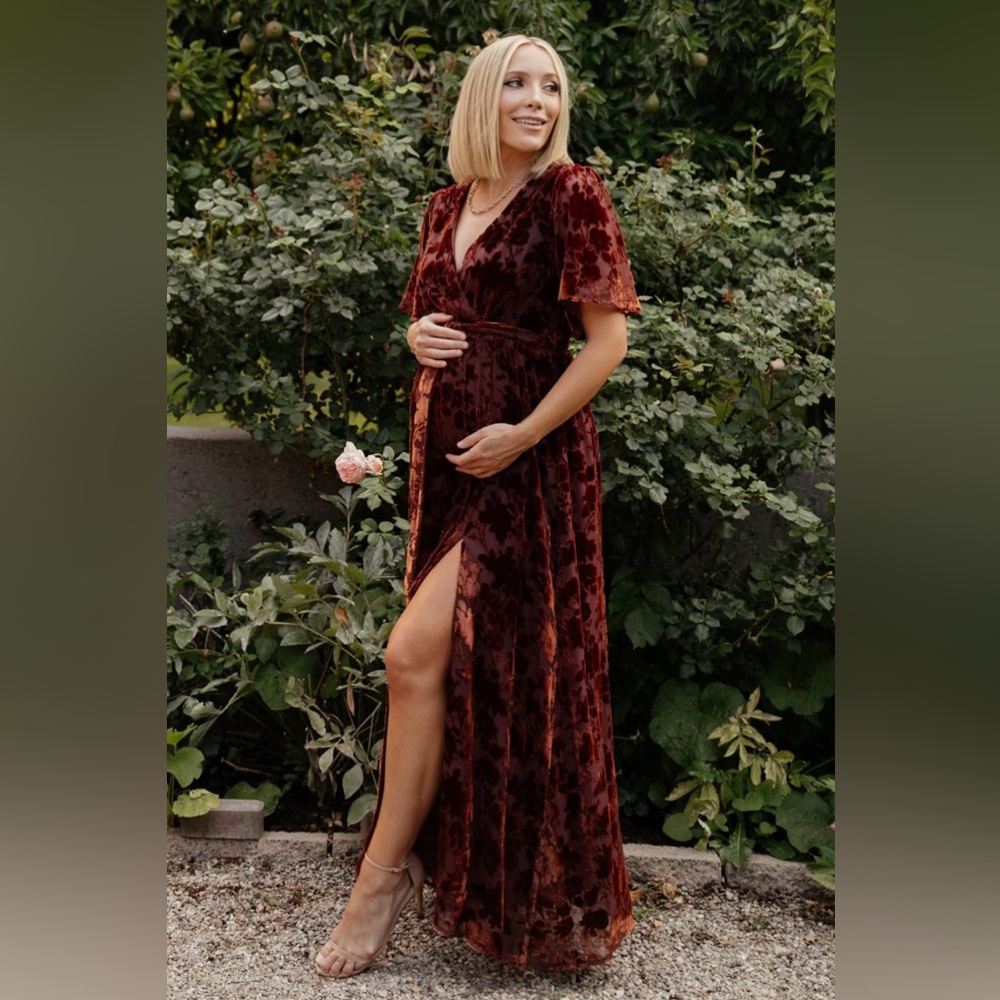 Uma Velvet Maxi Dress | Copper Floral - S